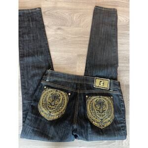 Rocawear size 11 jeans with rhinestones skulls on back pockets